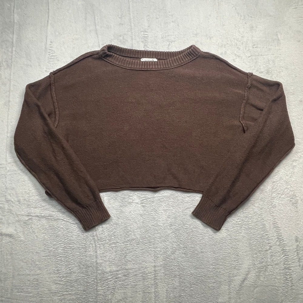 Magnolia Boutique Sweater Womens Medium Brown Cropped Textured Knit Crew Neck